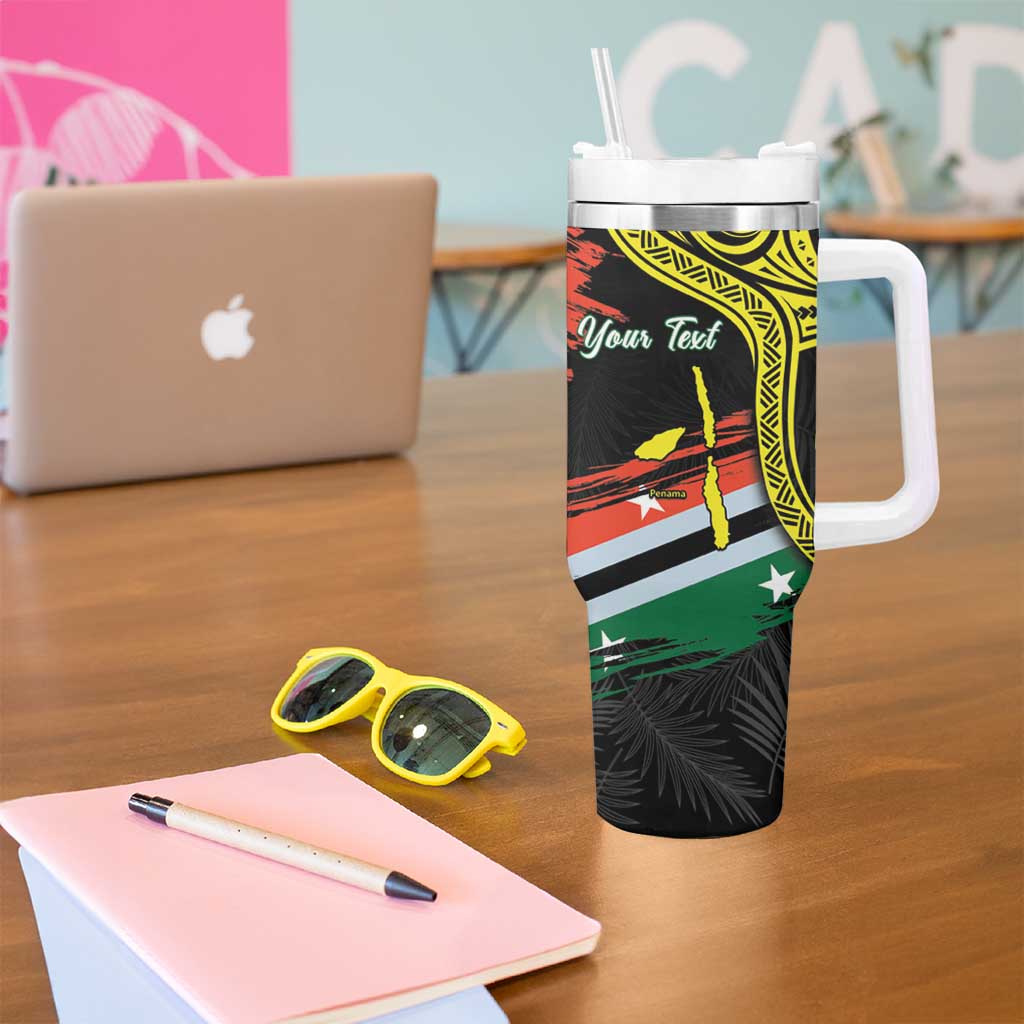 Personalised Vanuatu Penama Day Tumbler With Handle Grunge Flag Style LT05 - Polynesian Pride