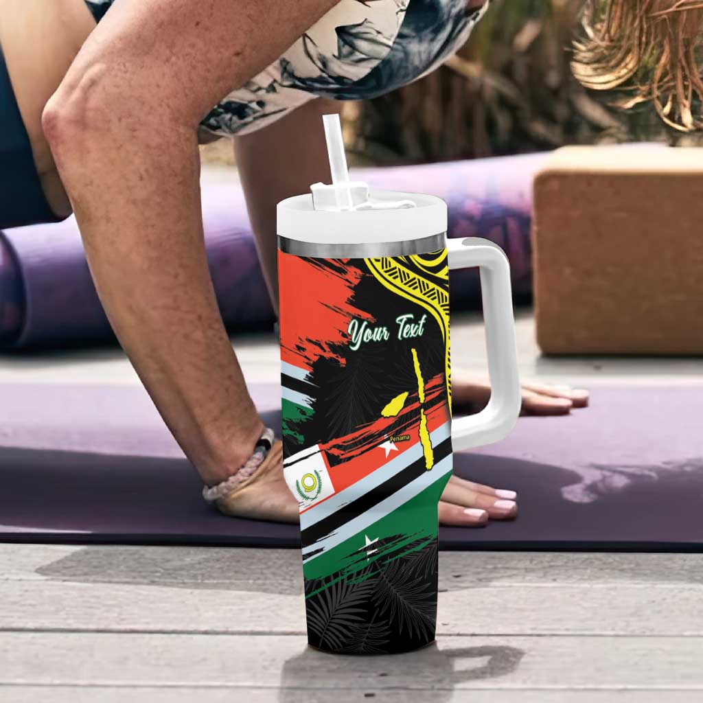 Personalised Vanuatu Penama Day Tumbler With Handle Grunge Flag Style LT05 - Polynesian Pride
