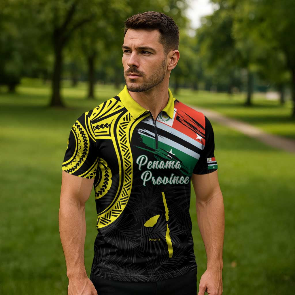 Personalised Vanuatu Penama Day Zipper Polo Shirt Grunge Flag Style - Polynesian Pride