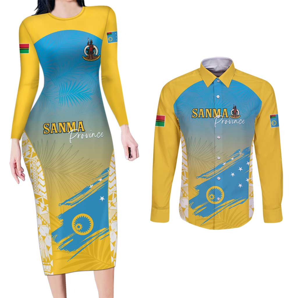 Personalised Vanuatu Sanma Day Couples Matching Long Sleeve Bodycon Dress and Long Sleeve Button Shirt Special Style - Polynesian Pride