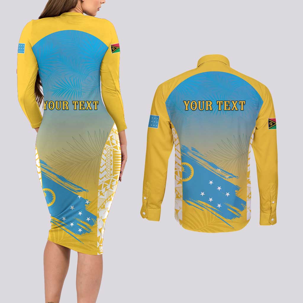 Personalised Vanuatu Sanma Day Couples Matching Long Sleeve Bodycon Dress and Long Sleeve Button Shirt Special Style - Polynesian Pride