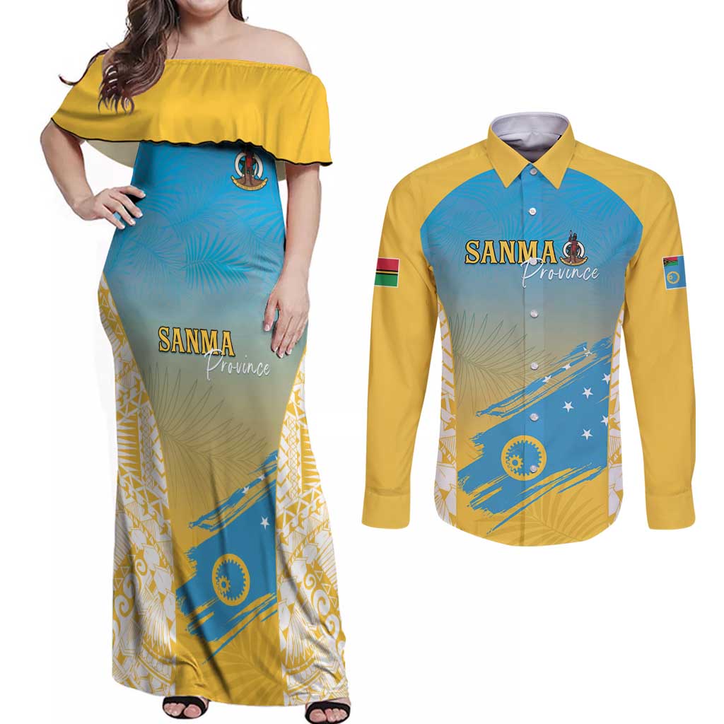 Personalised Vanuatu Sanma Day Couples Matching Off Shoulder Maxi Dress and Long Sleeve Button Shirt Special Style - Polynesian Pride