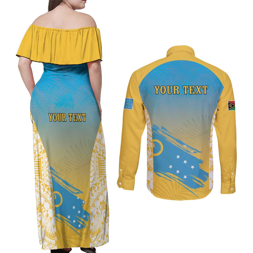 Personalised Vanuatu Sanma Day Couples Matching Off Shoulder Maxi Dress and Long Sleeve Button Shirt Special Style - Polynesian Pride