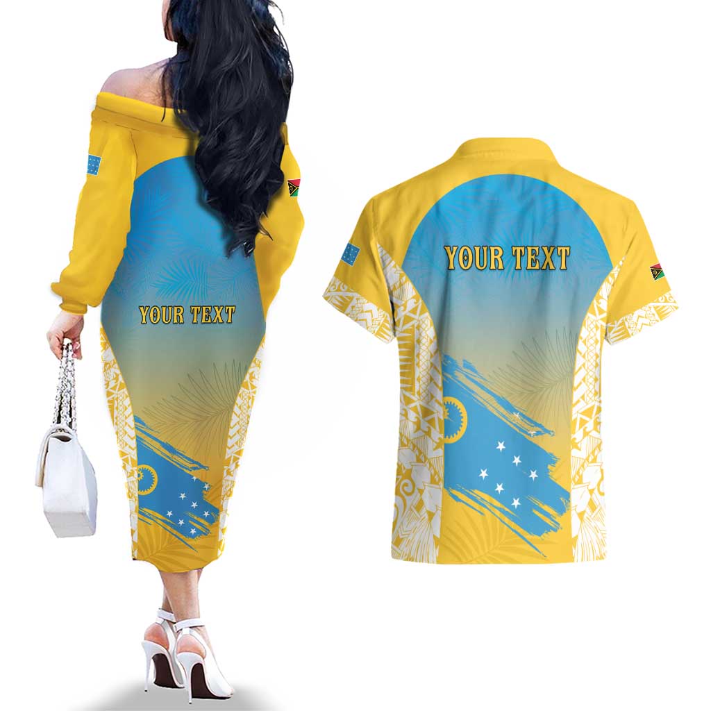 Personalised Vanuatu Sanma Day Couples Matching Off The Shoulder Long Sleeve Dress and Hawaiian Shirt Special Style - Polynesian Pride
