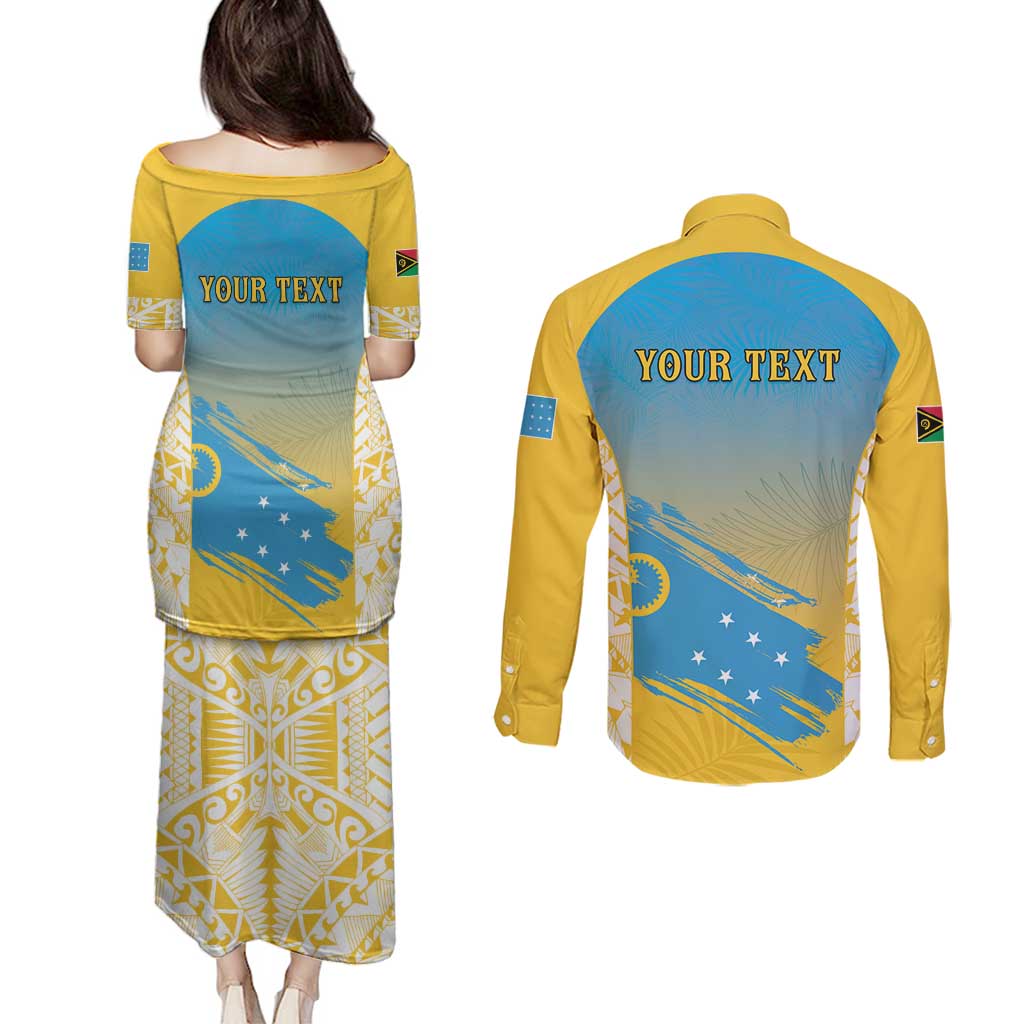 Personalised Vanuatu Sanma Day Couples Matching Puletasi and Long Sleeve Button Shirt Special Style - Polynesian Pride