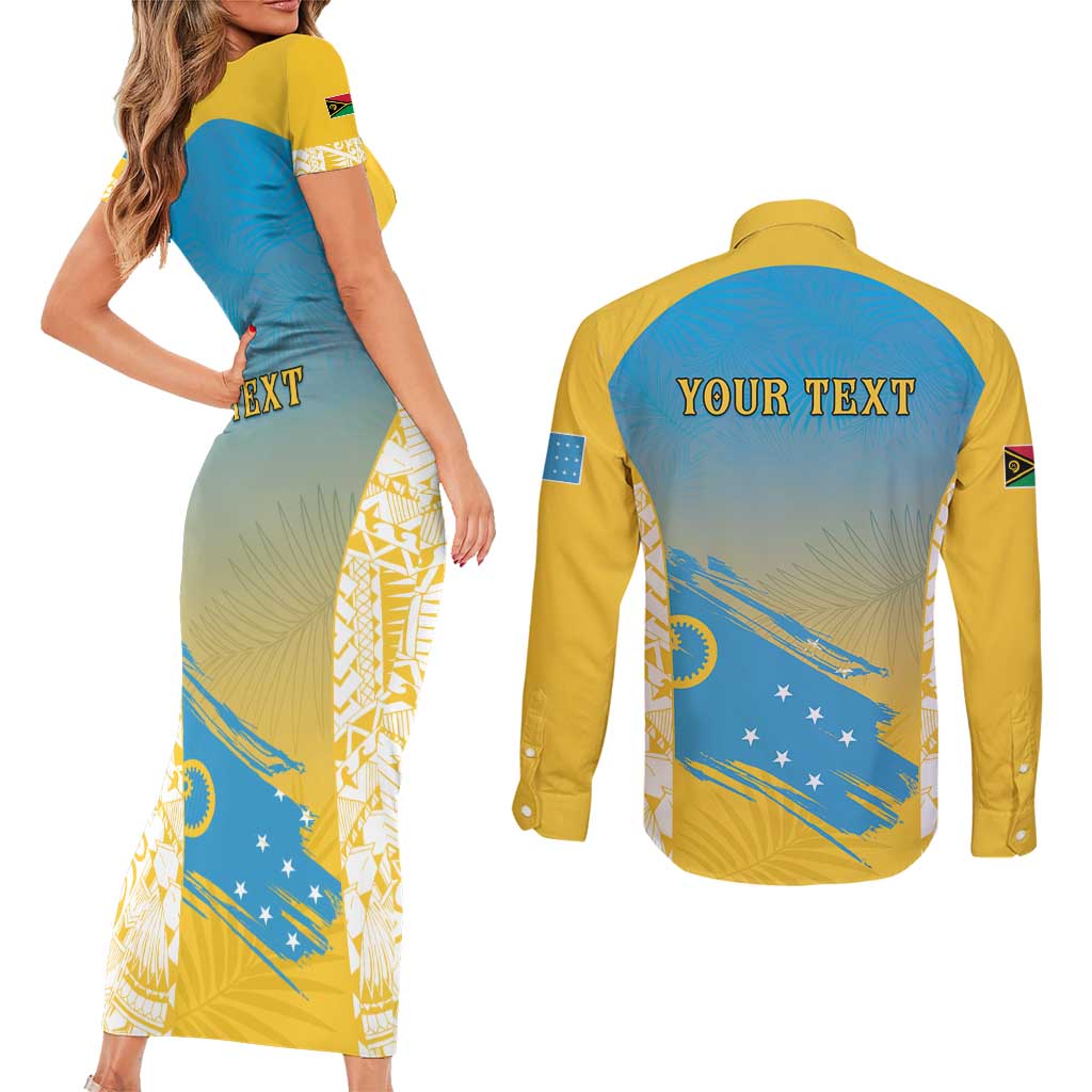 Personalised Vanuatu Sanma Day Couples Matching Short Sleeve Bodycon Dress and Long Sleeve Button Shirt Special Style - Polynesian Pride
