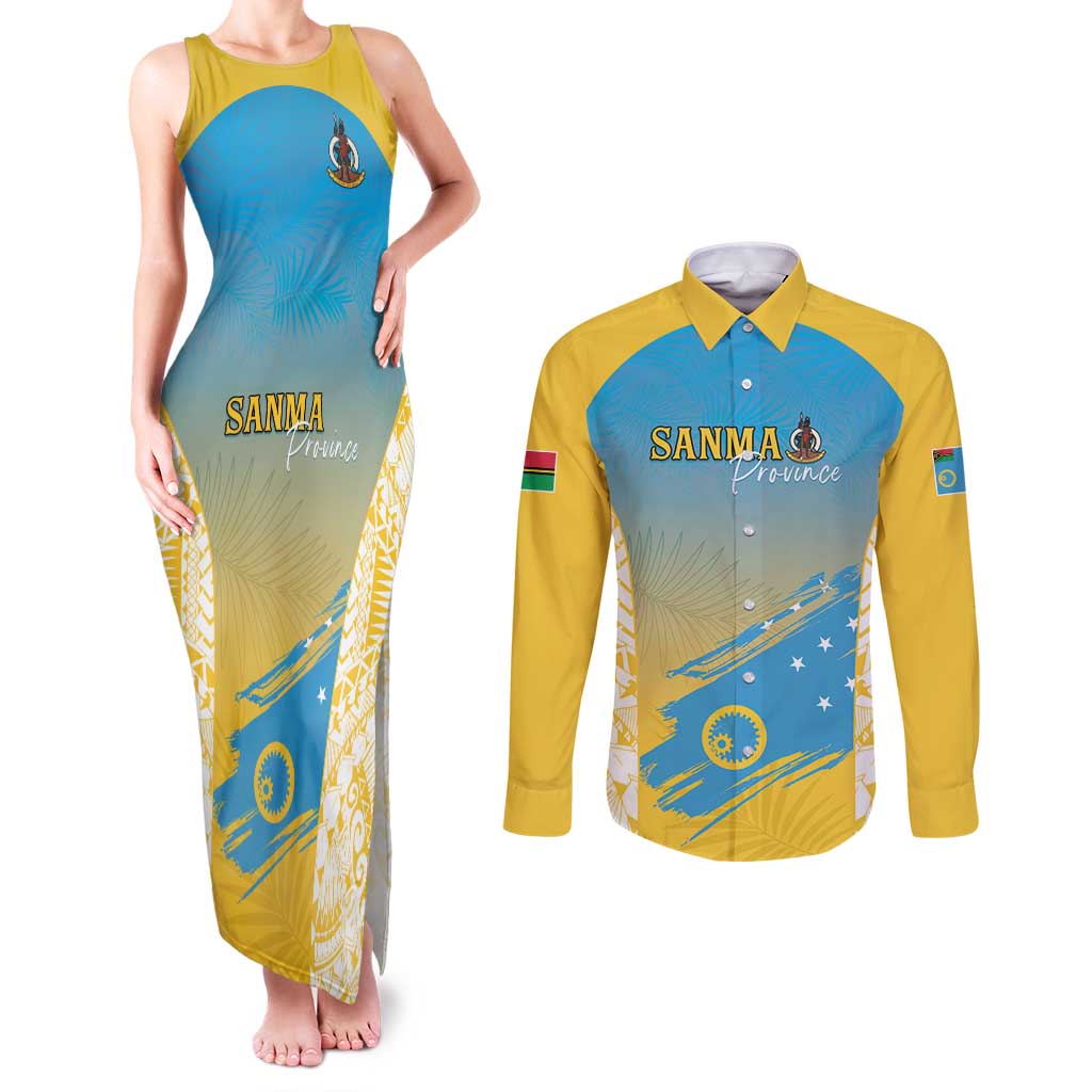 Personalised Vanuatu Sanma Day Couples Matching Tank Maxi Dress and Long Sleeve Button Shirt Special Style - Polynesian Pride
