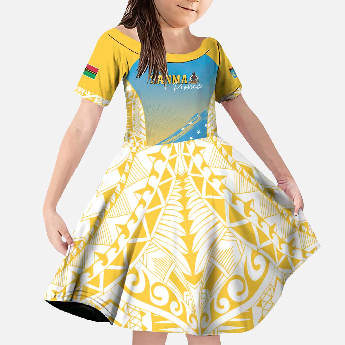 Personalised Vanuatu Sanma Day Family Matching Off The Shoulder Long Sleeve Dress and Hawaiian Shirt Special Style - Polynesian Pride