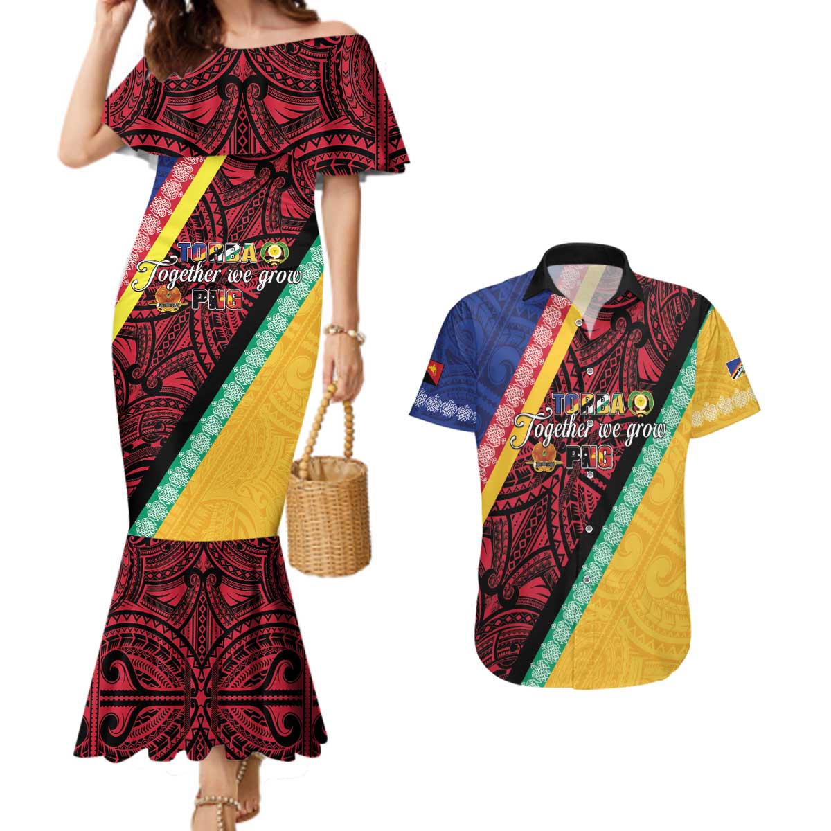 Love Torba PNG Day Couples Matching Mermaid Dress and Hawaiian Shirt Together We Grow - Polynesian Pride