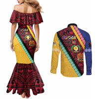 Love Torba PNG Day Couples Matching Mermaid Dress and Long Sleeve Button Shirt Together We Grow - Polynesian Pride