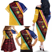 Love Torba PNG Day Family Matching Off The Shoulder Long Sleeve Dress and Hawaiian Shirt Together We Grow - Polynesian Pride