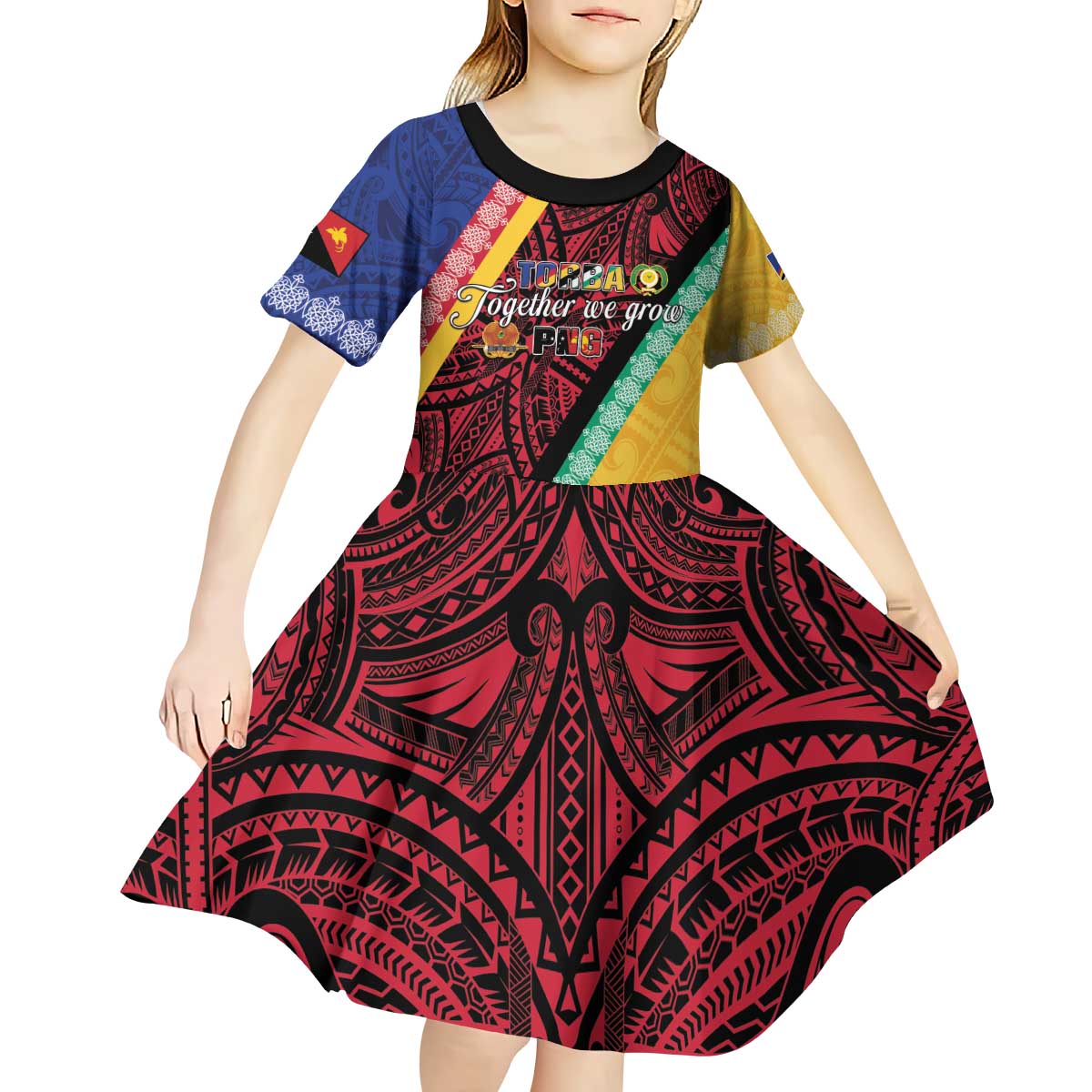 Love Torba PNG Day Kid Short Sleeve Dress Together We Grow - Polynesian Pride