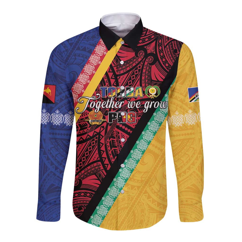 Love Torba PNG Day Long Sleeve Button Shirt Together We Grow - Polynesian Pride