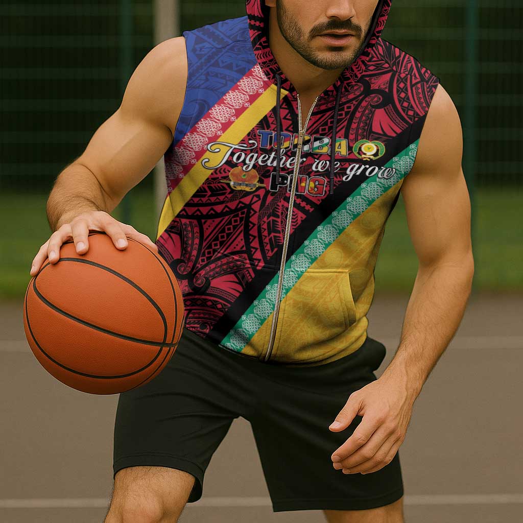 Love Torba PNG Day Sleeveless Zip Hoodie Together We Grow - Polynesian Pride