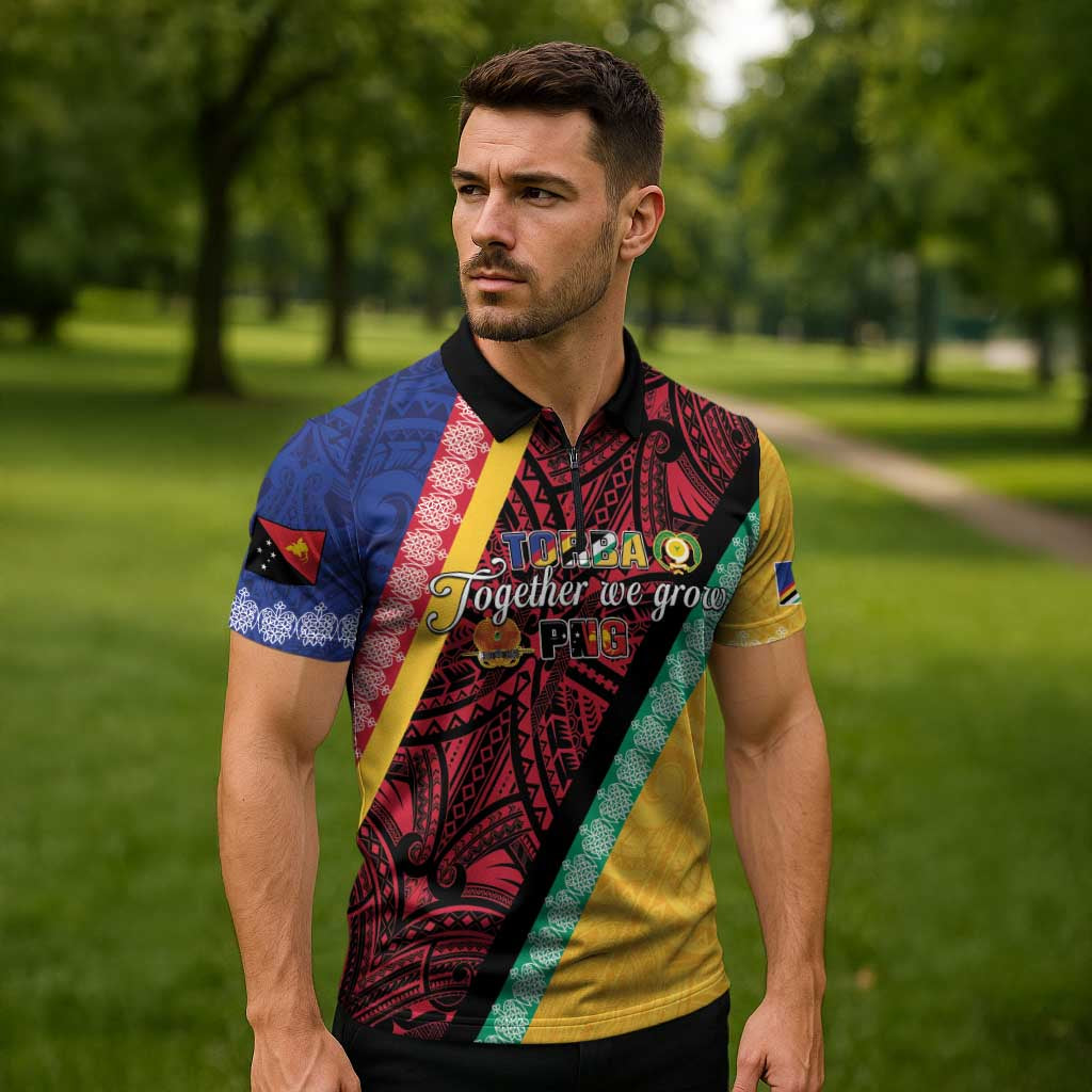 Love Torba PNG Day Zipper Polo Shirt Together We Grow - Polynesian Pride