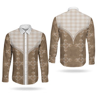 Beige Hawaii Paniolo Quilt Motif Couples Matching Tank Maxi Dress and Long Sleeve Button Shirt LT05 - Polynesian Pride