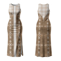 Beige Hawaii Paniolo Quilt Motif Couples Matching Tank Maxi Dress and Long Sleeve Button Shirt LT05 - Polynesian Pride