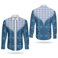Blue Hawaii Paniolo Quilt Motif Couples Matching Mermaid Dress and Long Sleeve Button Shirt LT05 - Polynesian Pride