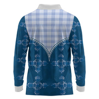 Blue Hawaii Paniolo Quilt Motif Long Sleeve Polo Shirt LT05 - Polynesian Pride
