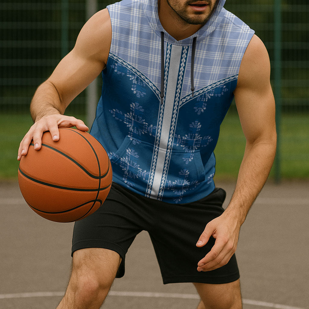 Blue Hawaii Paniolo Quilt Motif Sleeveless Hoodie LT05 - Polynesian Pride