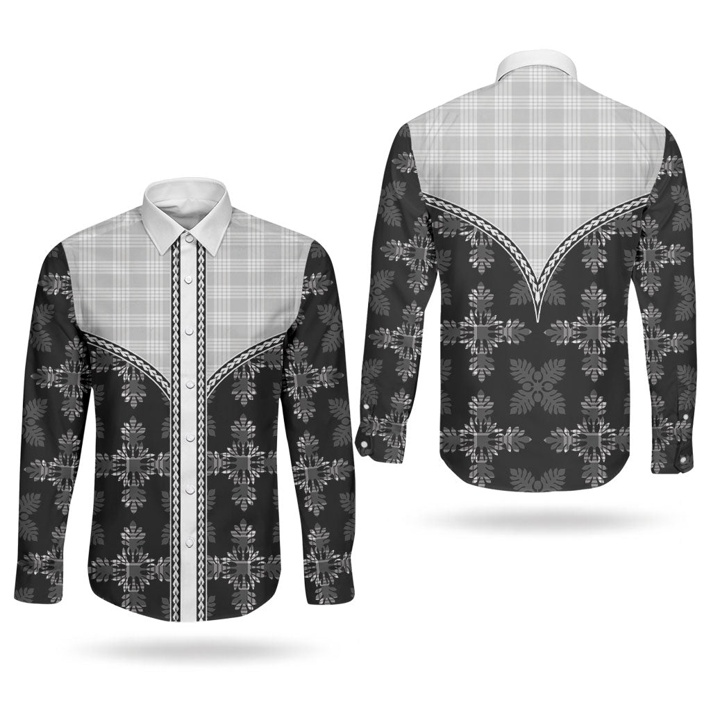 Black Hawaii Paniolo Quilt Motif Couples Matching Tank Maxi Dress and Long Sleeve Button Shirt LT05 - Polynesian Pride