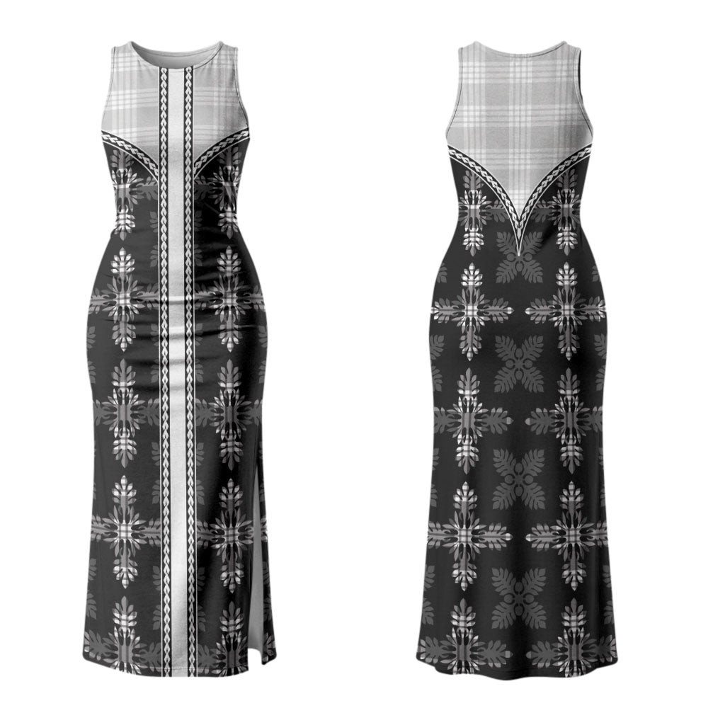 Black Hawaii Paniolo Quilt Motif Couples Matching Tank Maxi Dress and Long Sleeve Button Shirt LT05 - Polynesian Pride