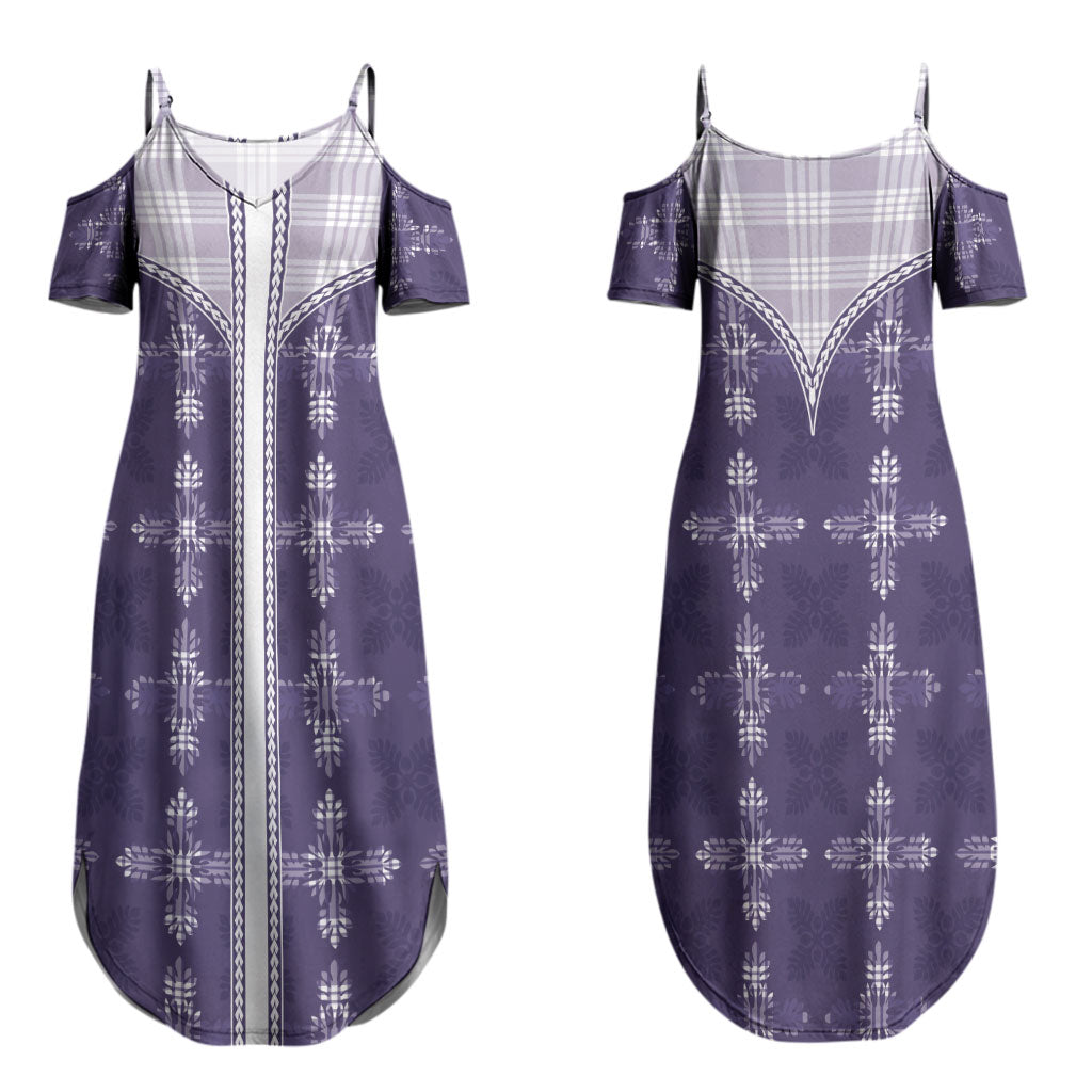 Purple Hawaii Paniolo Quilt Motif Couples Matching Summer Maxi Dress and Hawaiian Shirt LT05 - Polynesian Pride
