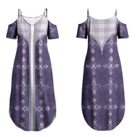 Purple Hawaii Paniolo Quilt Motif Couples Matching Summer Maxi Dress and Hawaiian Shirt LT05 - Polynesian Pride