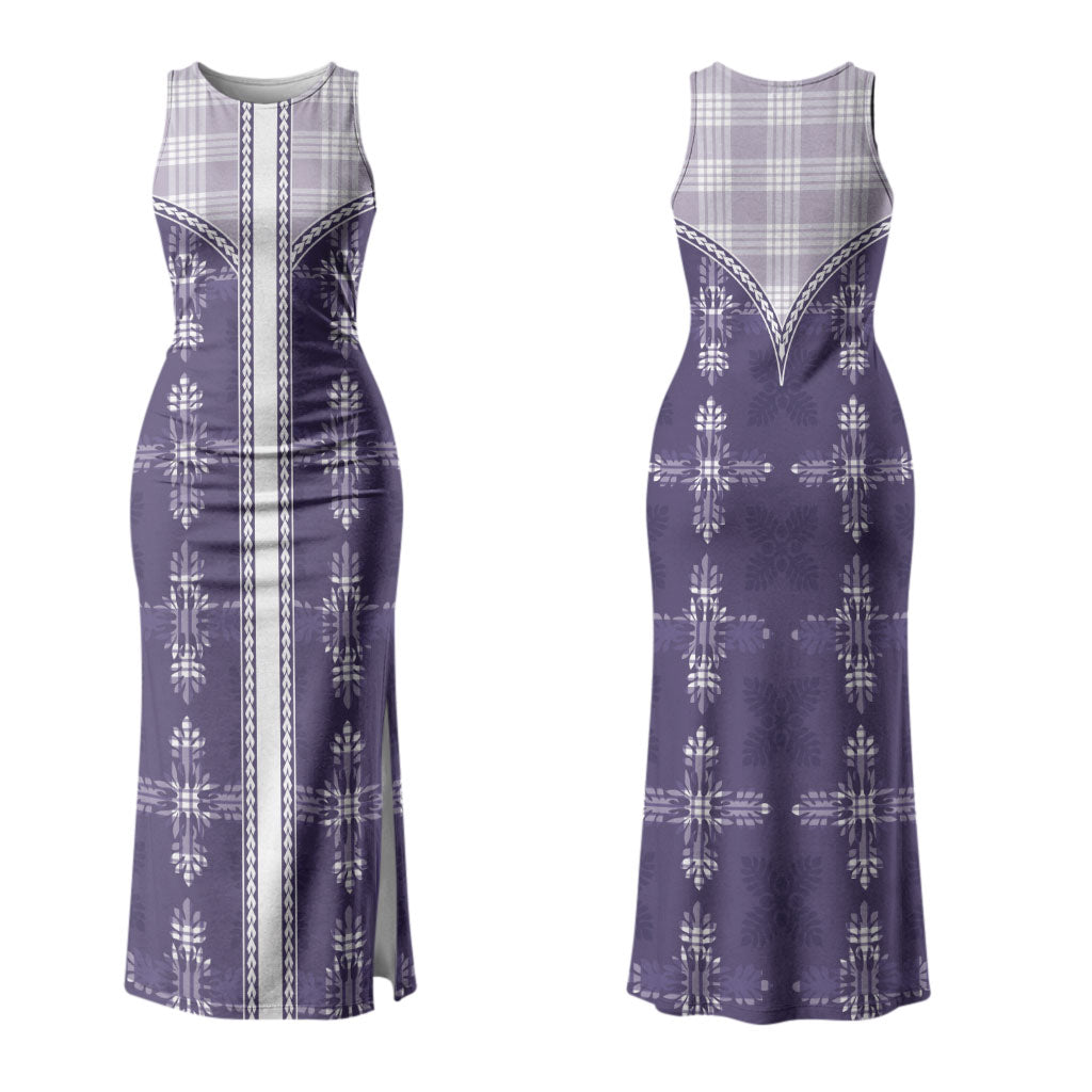 Purple Hawaii Paniolo Quilt Motif Couples Matching Tank Maxi Dress and Hawaiian Shirt LT05 - Polynesian Pride