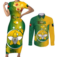 Papua New Guinea Enga Province Couples Matching Short Sleeve Bodycon Dress and Long Sleeve Button Shirts Mix Coat Of Arms Polynesian Pattern LT05 Green - Polynesian Pride