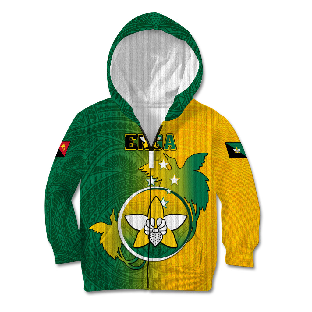 Papua New Guinea Enga Province Kid Hoodie Mix Coat Of Arms Polynesian Pattern LT05 Zip Hoodie Green - Polynesian Pride