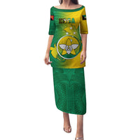 Papua New Guinea Enga Province Puletasi Mix Coat Of Arms Polynesian Pattern LT05 Long Dress Green - Polynesian Pride
