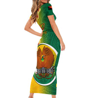 Papua New Guinea Enga Province Short Sleeve Bodycon Dress Mix Coat Of Arms Polynesian Pattern LT05 - Polynesian Pride