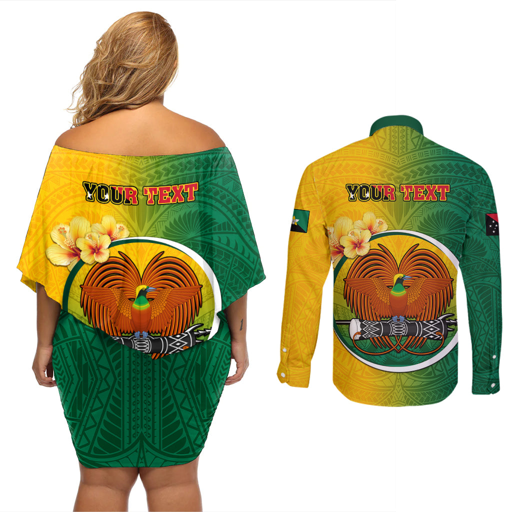 Personalized Papua New Guinea Enga Province Couples Matching Off Shoulder Short Dress and Long Sleeve Button Shirts Mix Coat Of Arms Polynesian Pattern LT05 - Polynesian Pride