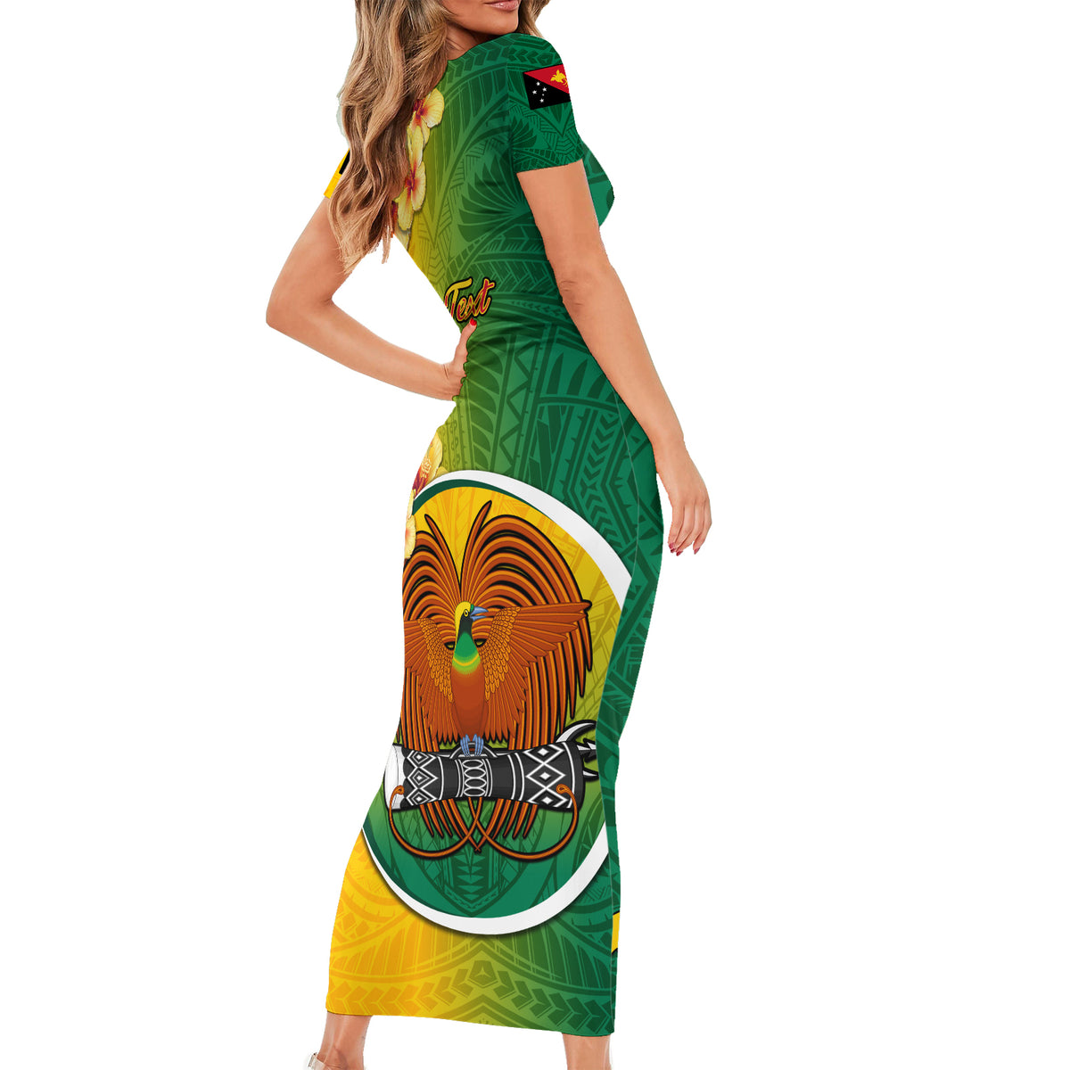 Personalized Papua New Guinea Enga Province Short Sleeve Bodycon Dress Mix Coat Of Arms Polynesian Pattern LT05 - Polynesian Pride