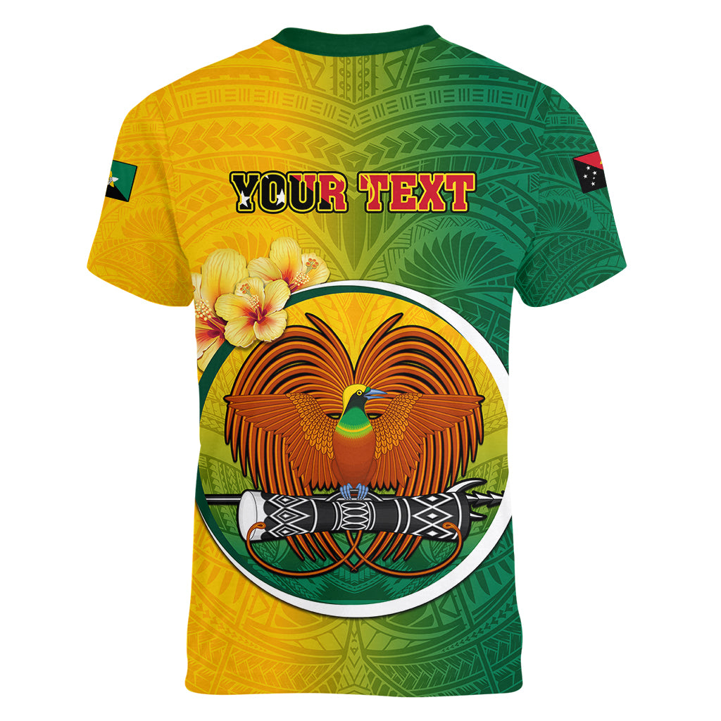 Personalized Papua New Guinea Enga Province Women V Neck T Shirt Mix Coat Of Arms Polynesian Pattern LT05 - Polynesian Pride