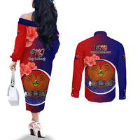 Papua New Guinea Central Province Couples Matching Off The Shoulder Long Sleeve Dress and Long Sleeve Button Shirts Mix Coat Of Arms Polynesian Pattern LT05 - Polynesian Pride