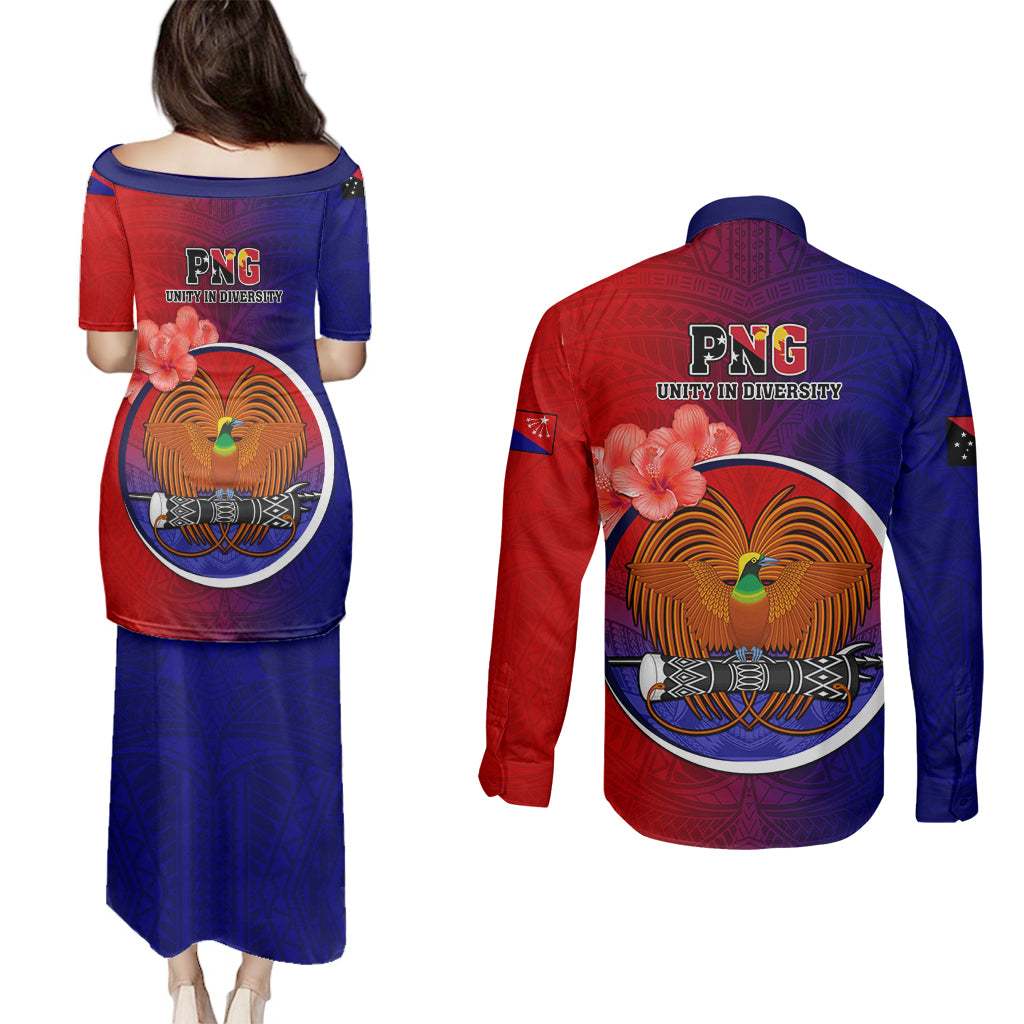 Papua New Guinea Central Province Couples Matching Puletasi Dress and Long Sleeve Button Shirts Mix Coat Of Arms Polynesian Pattern LT05 - Polynesian Pride