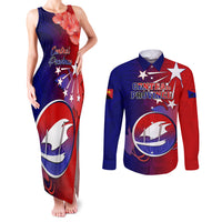 Papua New Guinea Central Province Couples Matching Tank Maxi Dress and Long Sleeve Button Shirts Mix Coat Of Arms Polynesian Pattern LT05 Blue - Polynesian Pride