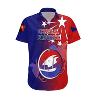 Papua New Guinea Central Province Hawaiian Shirt Mix Coat Of Arms Polynesian Pattern LT05 Blue - Polynesian Pride