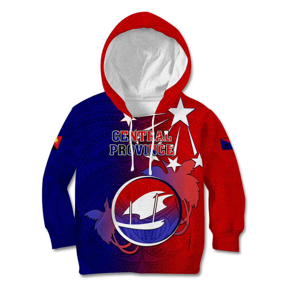 Papua New Guinea Central Province Kid Hoodie Mix Coat Of Arms Polynesian Pattern LT05 Hoodie Blue - Polynesian Pride