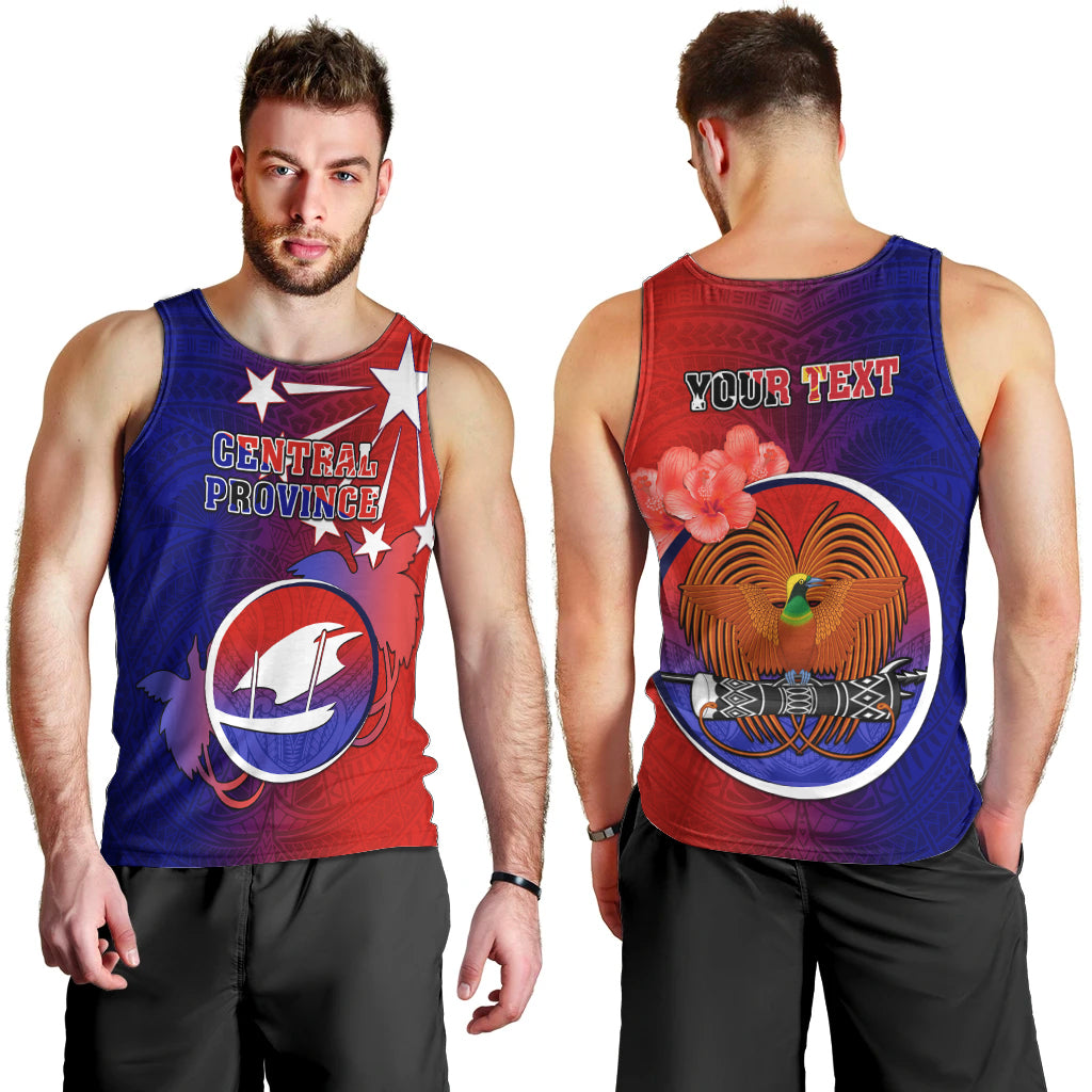 Personalized Papua New Guinea Central Province Men Tank Top Mix Coat Of Arms Polynesian Pattern LT05 - Polynesian Pride