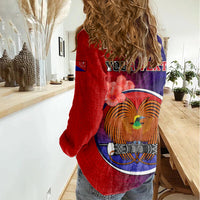 Personalized Papua New Guinea Central Province Women Casual Shirt Mix Coat Of Arms Polynesian Pattern LT05 - Polynesian Pride