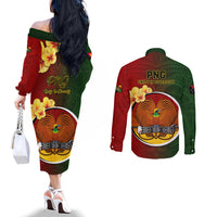 Papua New Guinea Chimbu Province Couples Matching Off The Shoulder Long Sleeve Dress and Long Sleeve Button Shirts Mix Coat Of Arms Polynesian Pattern LT05 - Polynesian Pride