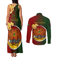 Papua New Guinea Chimbu Province Couples Matching Tank Maxi Dress and Long Sleeve Button Shirts Mix Coat Of Arms Polynesian Pattern LT05 - Polynesian Pride