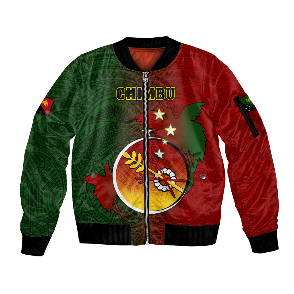 Papua New Guinea Chimbu Province Sleeve Zip Bomber Jacket Mix Coat Of Arms Polynesian Pattern LT05 Unisex Red - Polynesian Pride