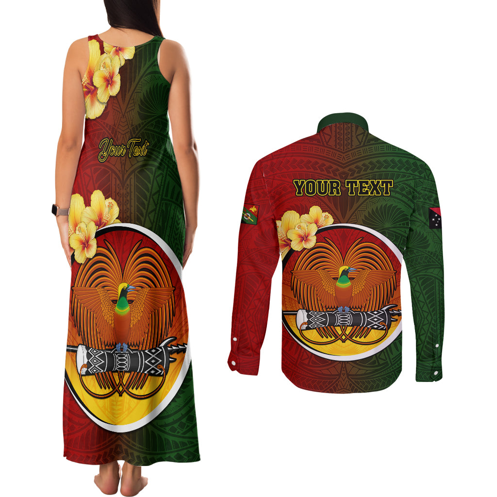 Personalized Papua New Guinea Chimbu Province Couples Matching Tank Maxi Dress and Long Sleeve Button Shirts Mix Coat Of Arms Polynesian Pattern LT05 - Polynesian Pride