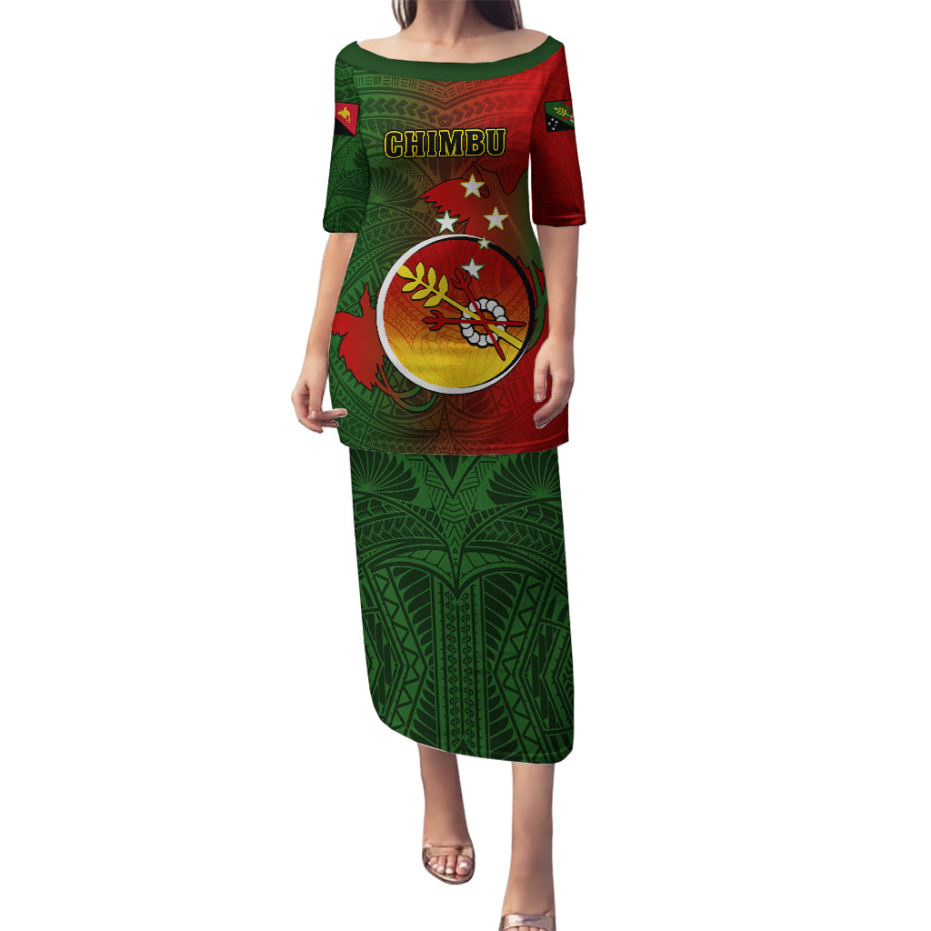 Personalized Papua New Guinea Chimbu Province Puletasi Mix Coat Of Arms Polynesian Pattern LT05 Long Dress Red - Polynesian Pride