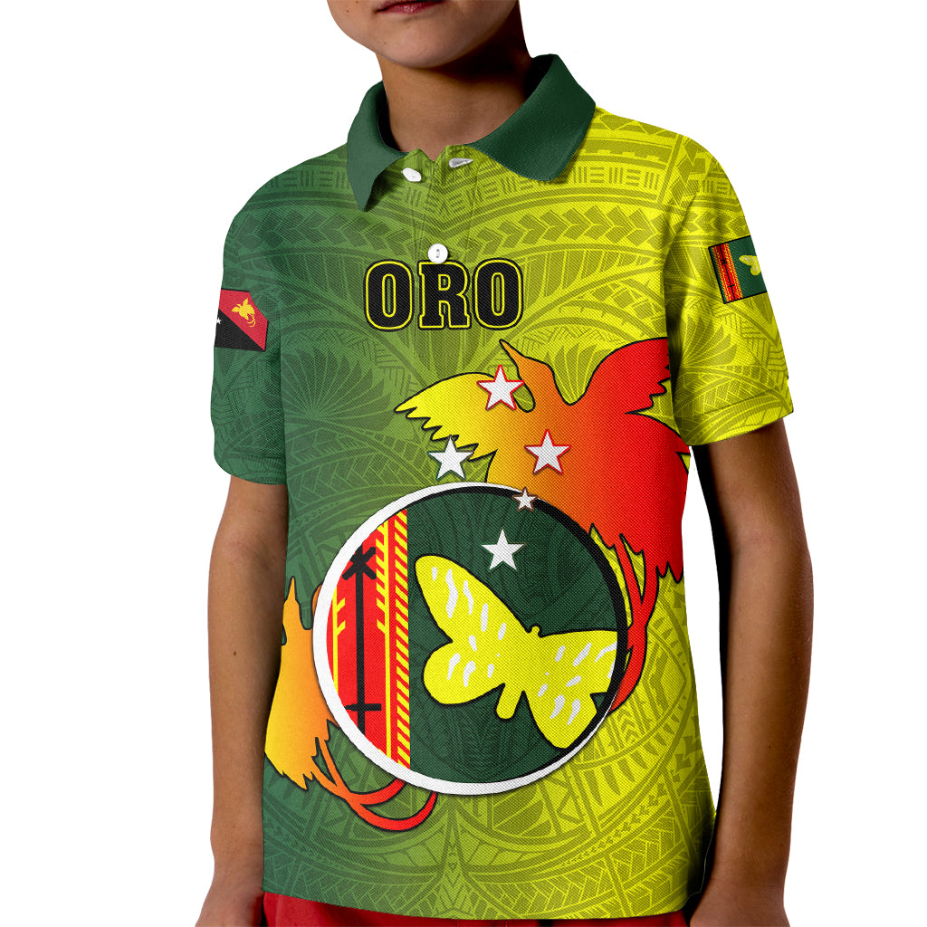 Papua New Guinea Oro Province Kid Polo Shirt Mix Coat Of Arms Polynesian Pattern LT05 Kid Yellow - Polynesian Pride