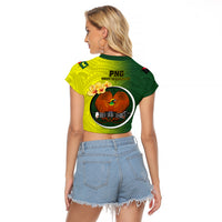 Papua New Guinea Oro Province Raglan Cropped T Shirt Mix Coat Of Arms Polynesian Pattern LT05 - Polynesian Pride